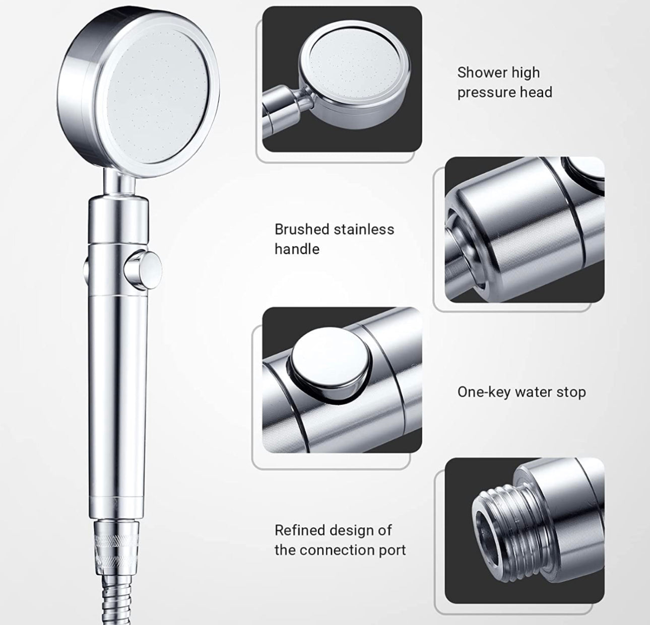 Two for $15 High Pressure Handheld Shower Head with Pause Switch, 3 Spray Modes Shower Head with Filter Hose and Adjustable Bracket,360 Degree Rotating Shower Head