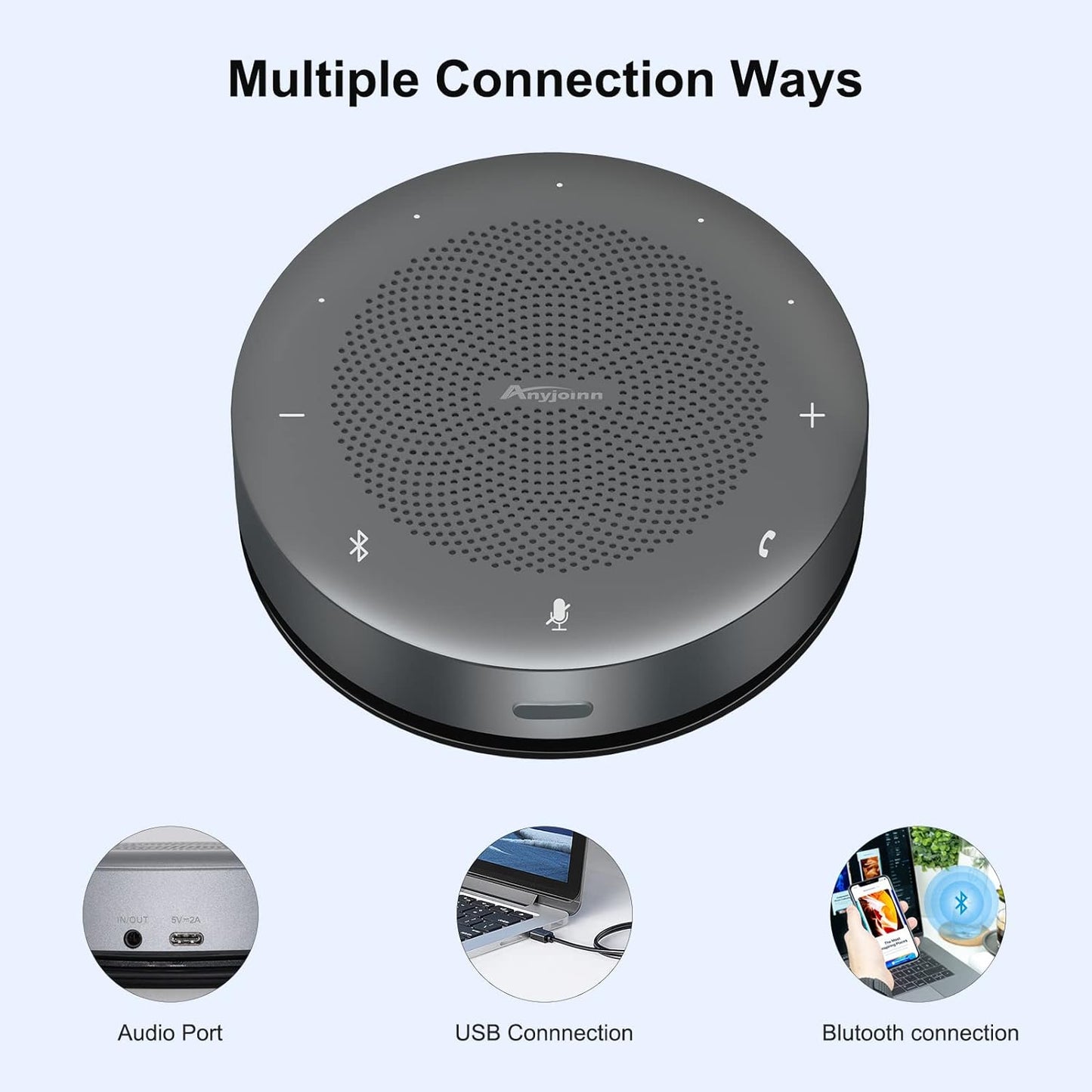 Anyjoinn Bluetooth Wired Omnidirectional Digital Speakerphone