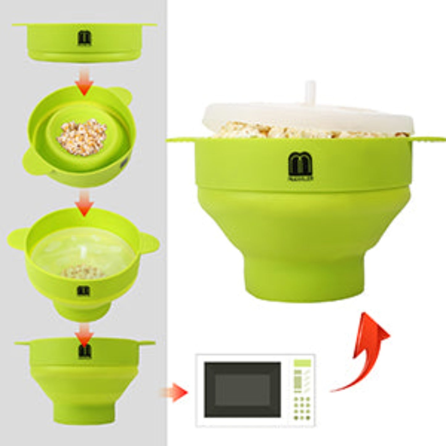 Microwave Popcorn Popper Silicone Popcorn Maker, Collapsible Bowl with Lid BPA Free and Dishwasher Safe