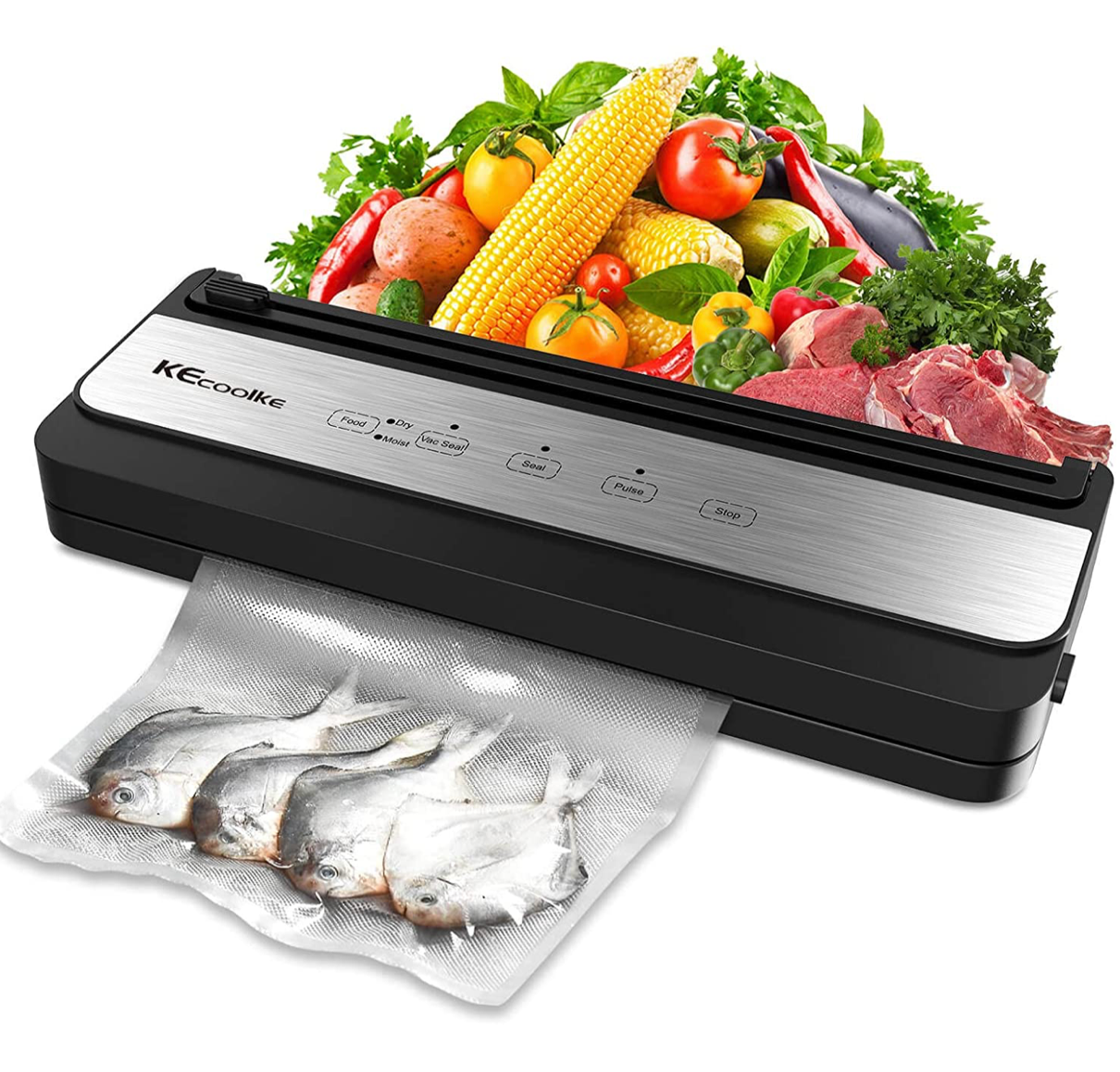 Vacuum Sealer Food Sealer Machine, Automatic Food Vacuum Sealer with Compact Design, Dry & Moist Food Modes